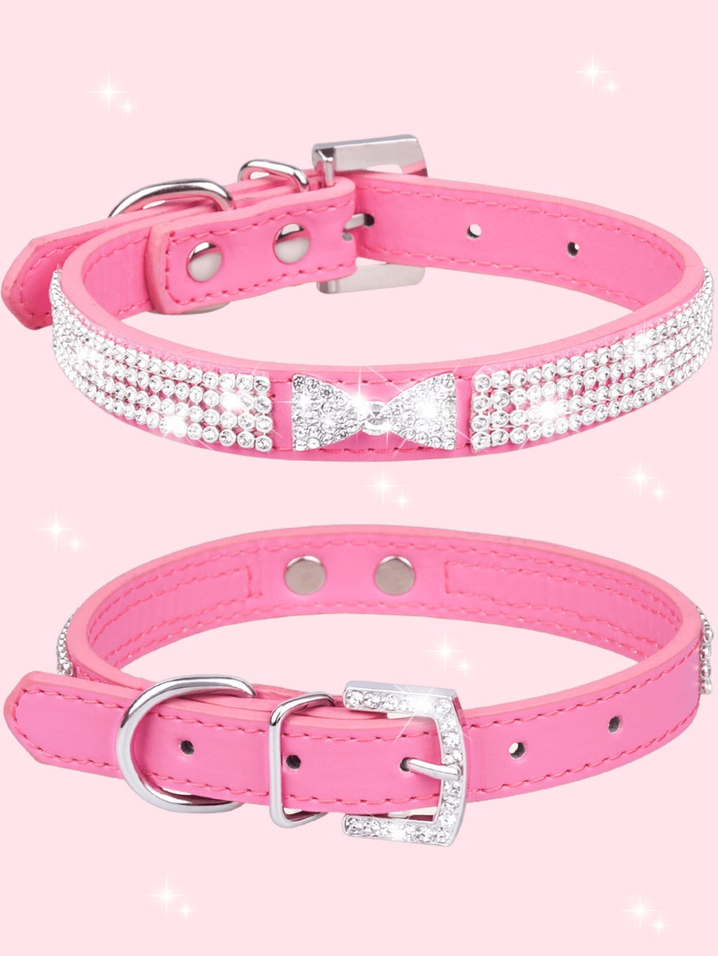 1pc Shiny Rhinestone Collar Leather Dog Collar Crystal Diamond Pet Collar, For Small And Medium Dogs