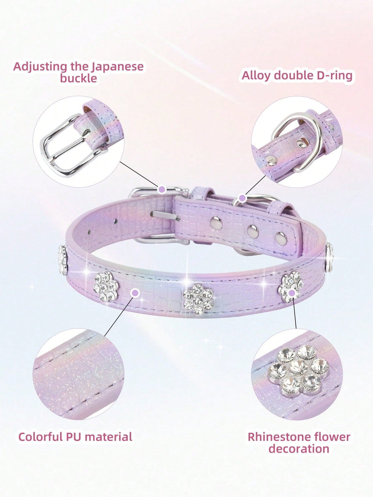 Sparkling Rhinestone Flower Dog Collar, Gradient Colorful Style, Luxurious And Flashy, Adjustable
