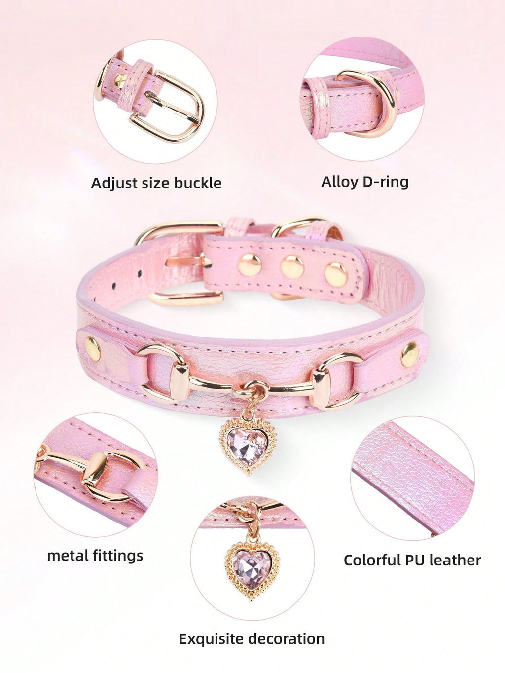 NEW 1Pc PU Leather Delicate Pet Dog Collar,High-Quality Leather Fabric And Alloy Fittings.Beautiful Gemstone Decoration.