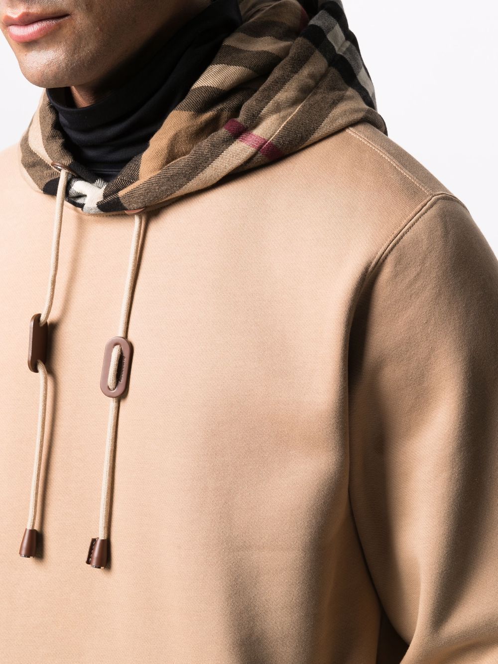 Burberry Check Trim Hooded Sweatshirt Camel Brown
