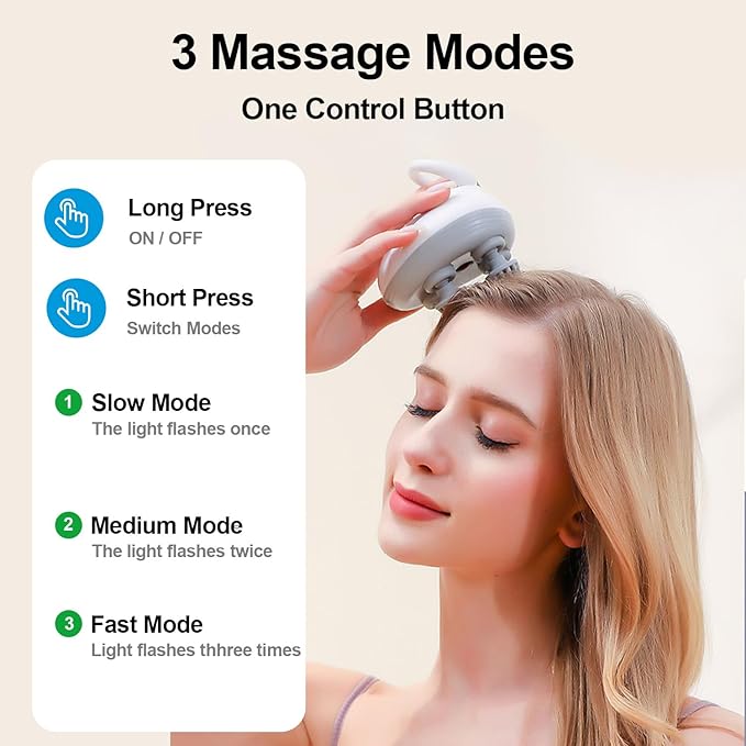 Electric Scalp Massager Head Massager Scalp Stress Relax, Portable Handheld Head Massager with Kneading, Vibration Modes and Deep Clean Care - Gift for Men, Women Dad Mom Green