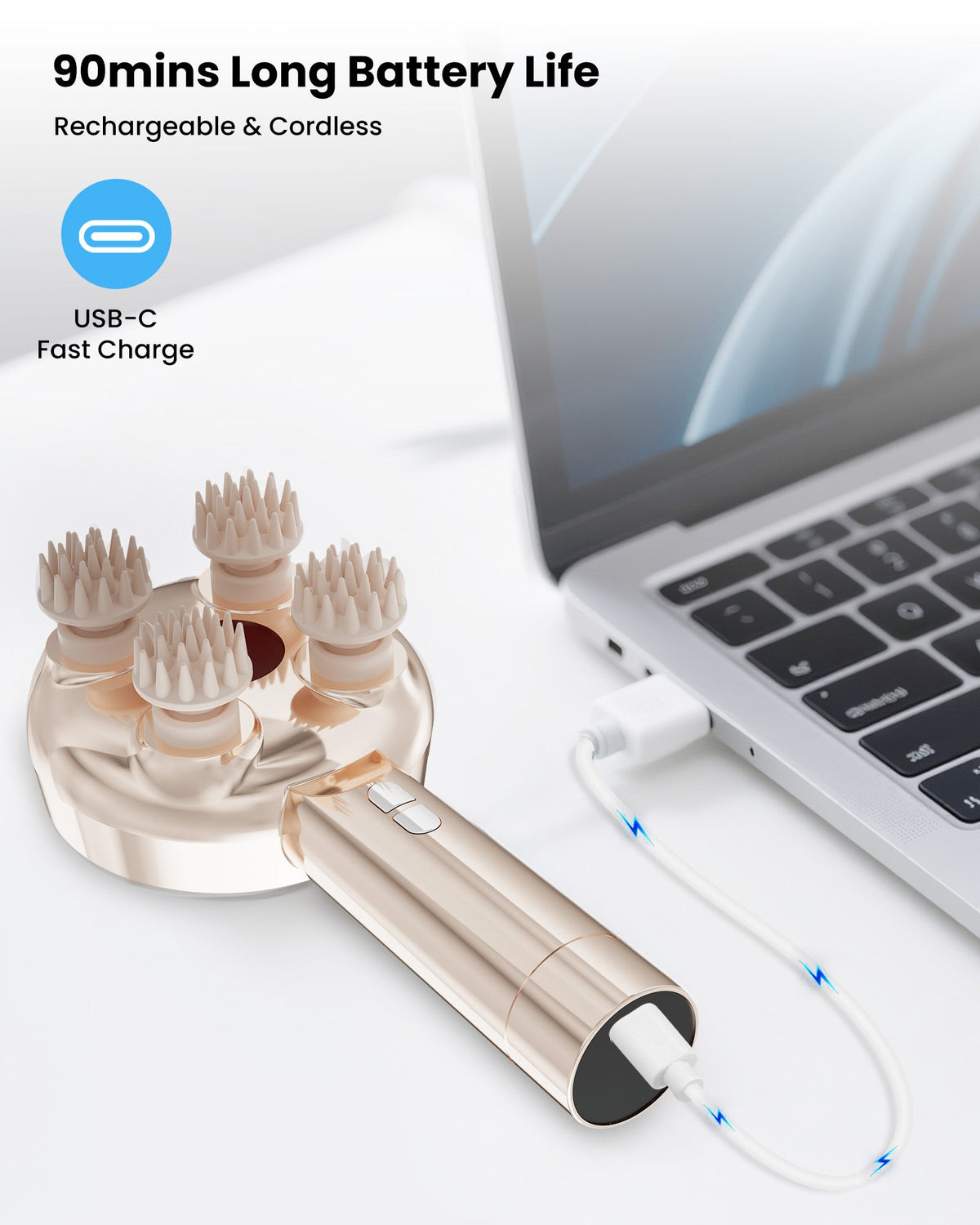 Cordless Handheld Scalp Massager with 8 Silicone Claws - 4507