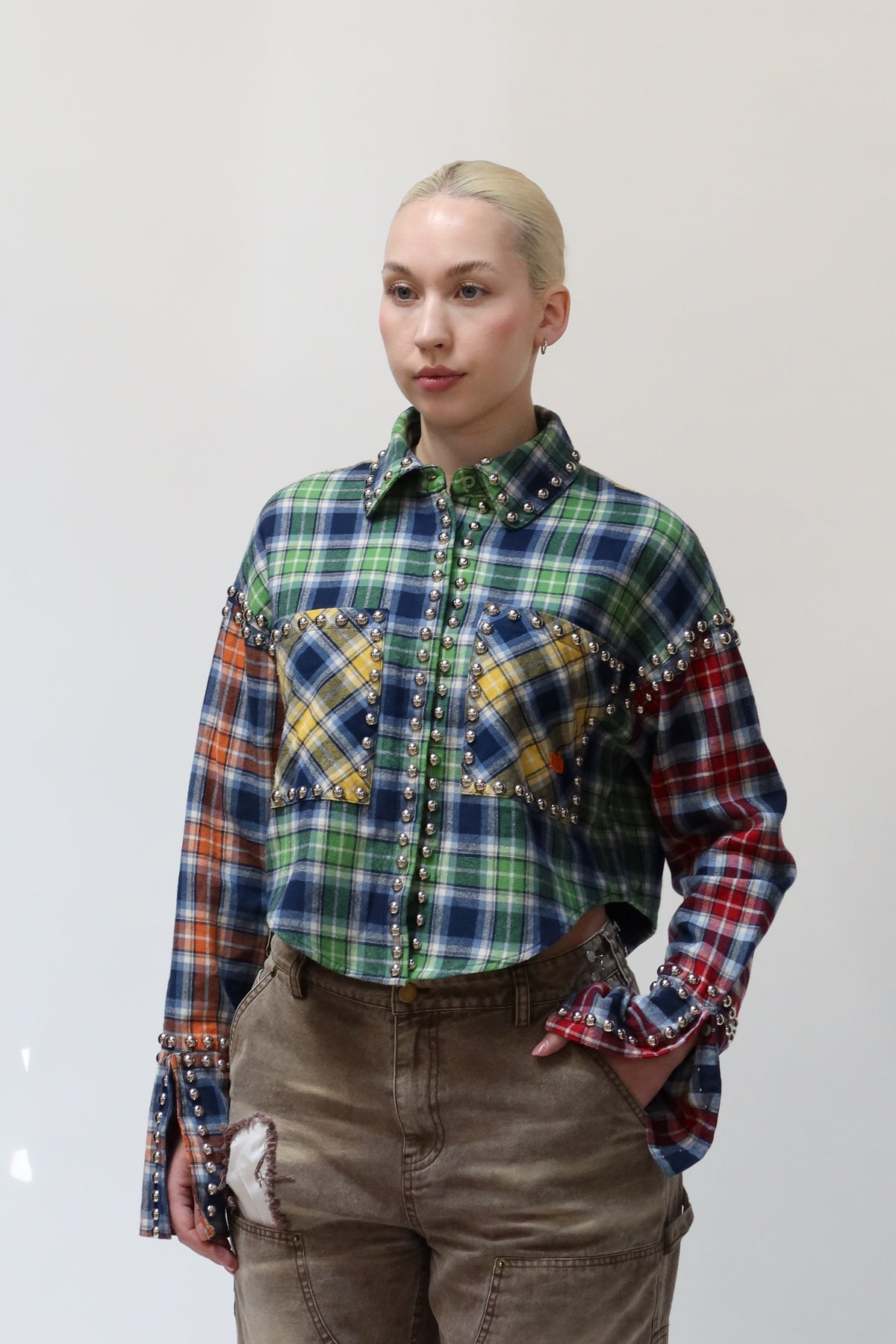 MILO STUDDED PLAID BUTTON DOWN