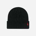Ralph Lauren Cable Knit Beanie, Black Red Pony