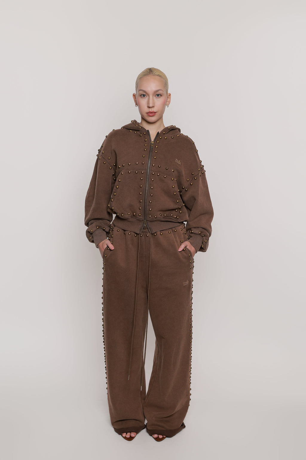 MARX STUDDED SWEAT PANT -- BROWN