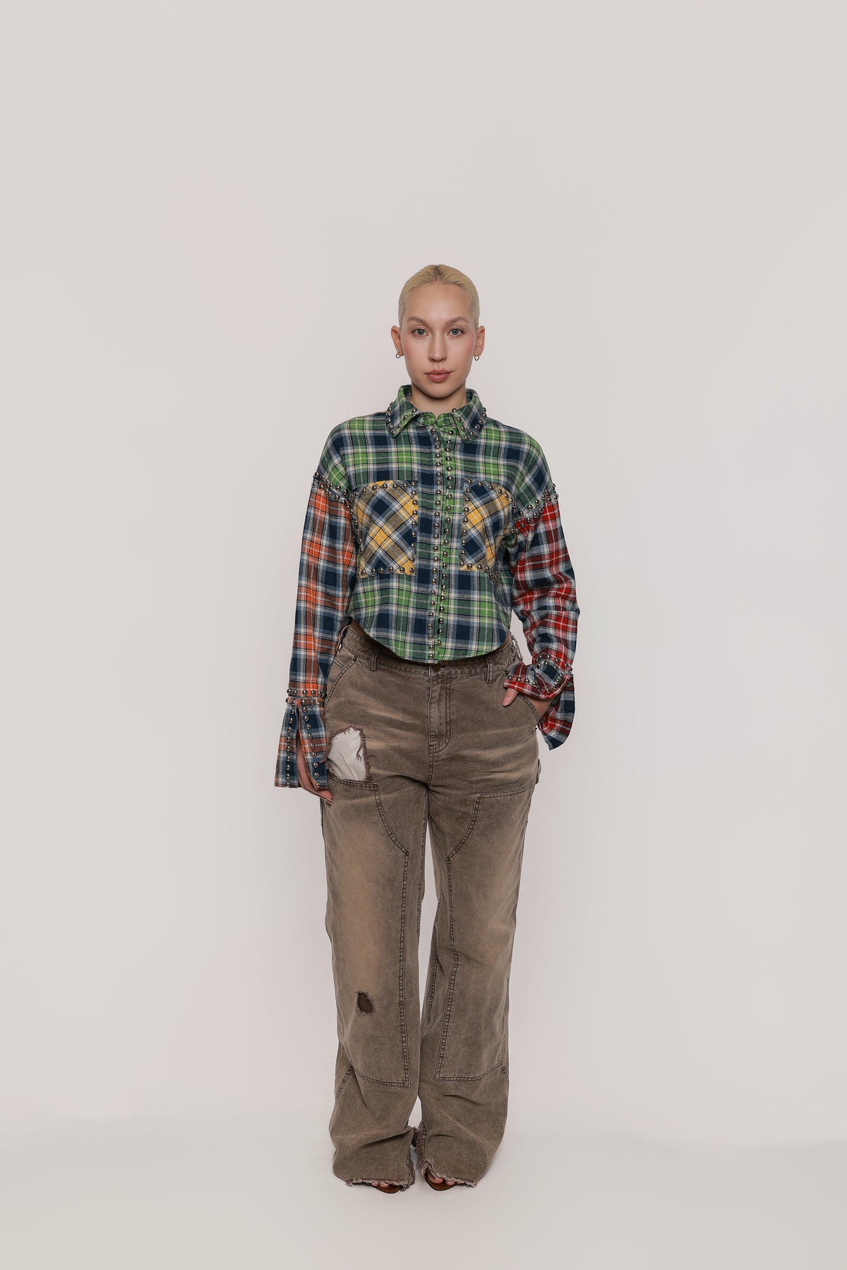 MILO STUDDED PLAID BUTTON DOWN